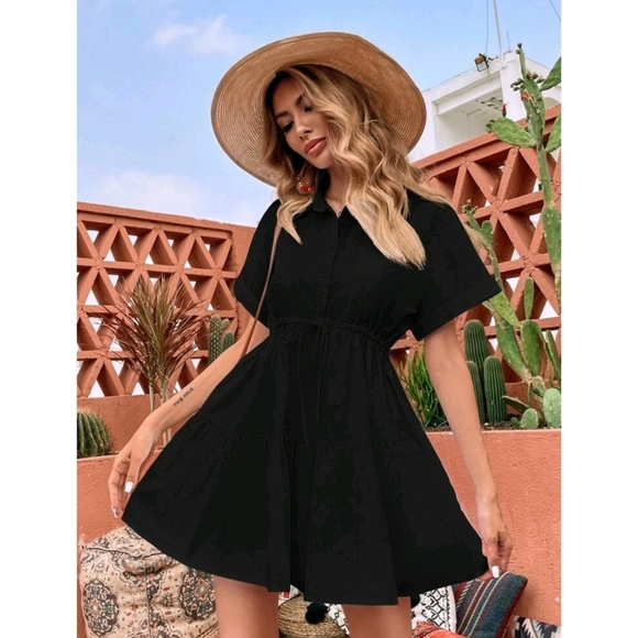 Urban Outfitters Dresses & Skirts - 🖤 NEW!! LITTLE BLACK DRESS BUTTON WAIST TIE ADJUSTABLE COLLAR T SHIRT